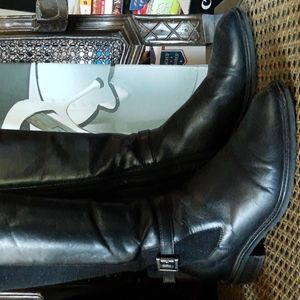 Aquitalia Black Leather & Stretch Knit Riding Boots Size 8 Made in Italy